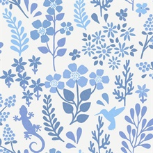 Karina Blue Large Floral & Leaf Wallpaper