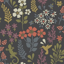 Karina Charcoal Large Floral & Leaf Wallpaper