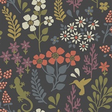 Karina Charcoal Large Floral &amp; Leaf Wallpaper