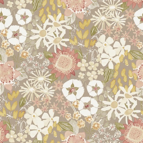 Karina Neutral Watercolor Wildflower Floral Wallpaper