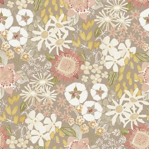 Karina Neutral Watercolor Wildflower Floral Wallpaper