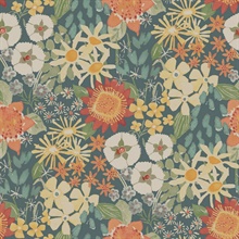 Karina Teal Watercolor Wildflower Floral Wallpaper