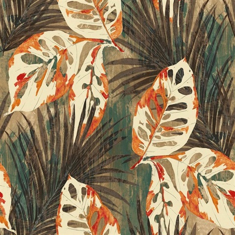 Karma Autumn Tropical Leaf Wallpaper