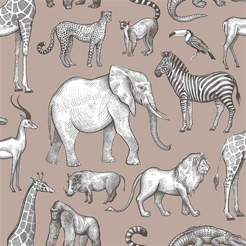 Kenji Light Brown Safarin African Animals Wallpaper