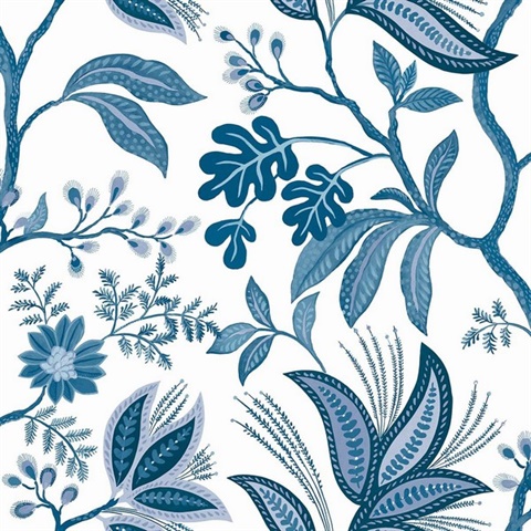 Kew Cerulean Leaf Vine Wallpaper