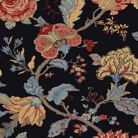 Kianna Jacobean Floral Ebony Peel and Stick Wallpaper