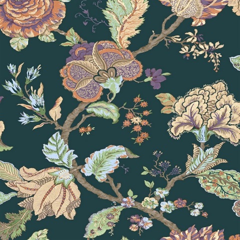 Kianna Jacobean Floral Victorian Jade Peel and Stick Wallpaper