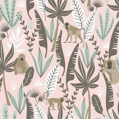 Kiki Pink Jungle Monkeys Wallpaper