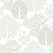 White &amp; Champagne Kimono Asian Motif Tree Branches Wallpaper