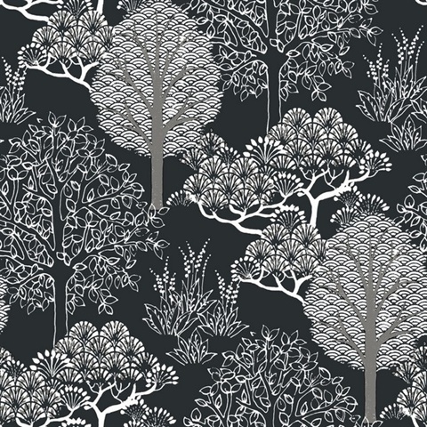 Black Kimono Asian Motif Tree Branches Wallpaper