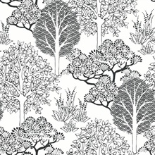 Black &amp; White Kimono Asian Motif Tree Branches Wallpaper