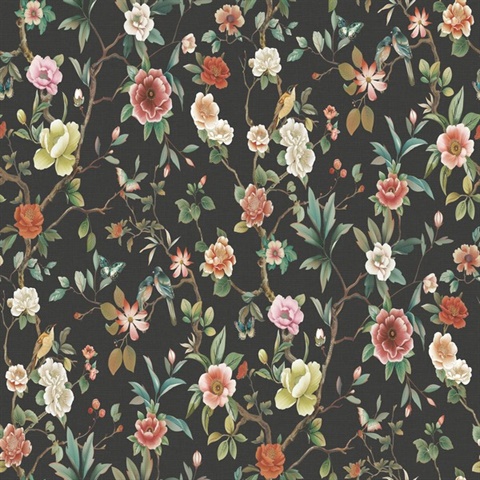 Kimora's Garden Black Floral Branch Wallpaper