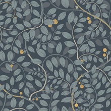 Kirke Blue Leafy Vines Scandanavian Wallpaper