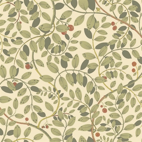 Kirke Green Leafy Vines Scandanavian Wallpaper