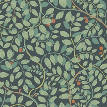 Kirke Turquoise Leafy Vines Scandanavian Wallpaper