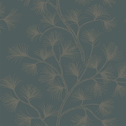 Kismine Slate Blue Botanical Trail Wallpaper