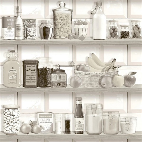 Kitchen Shelf Stories Sepia Wallpaper