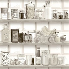 Kitchen Shelf Stories Sepia Wallpaper