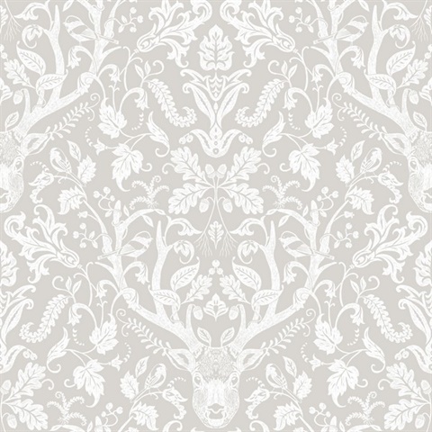 Kiwassa Grey Antler Damask Wallpaper