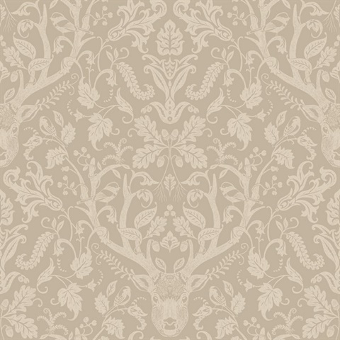 Kiwassa Light Brown Antler Damask Wallpaper
