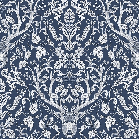 Kiwassa Navy Antler Damask