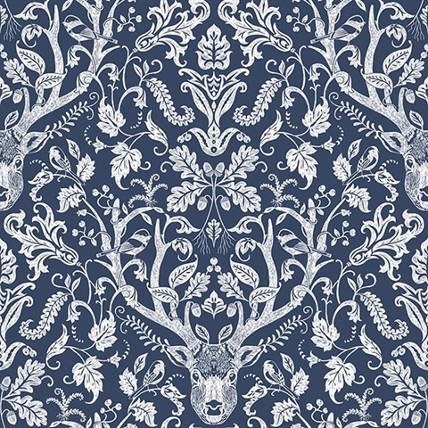 Kiwassa Navy Antler Damask