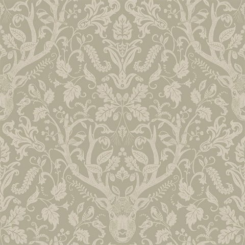 Kiwassa Sage Antler Damask Wallpaper