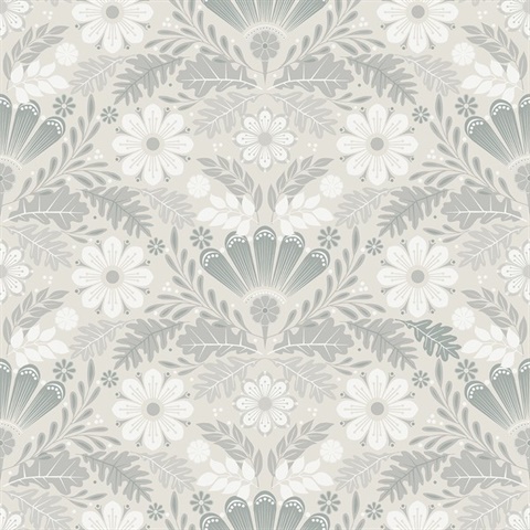 Klockrike Light Grey Botanical Floral Wallpaper