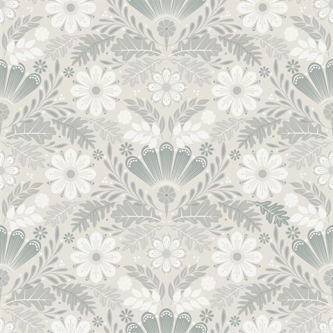 Klockrike Light Grey Botanical Floral Wallpaper