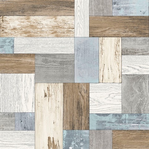 Knock on Wood Multicolor Distressed Wallpaper