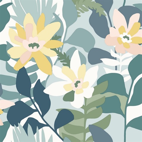 Koko Turquoise Floral Wallpaper