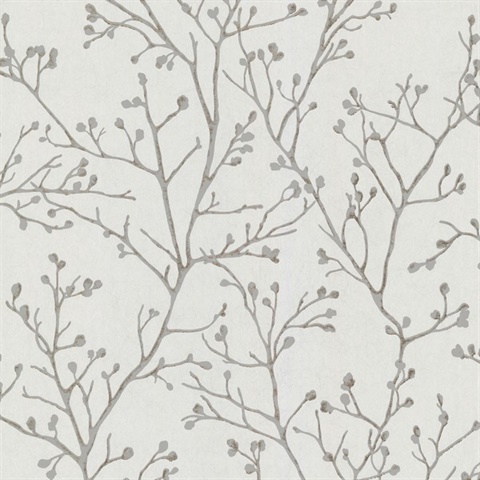 Koura Silver Budding Tree Branches Wallpaper