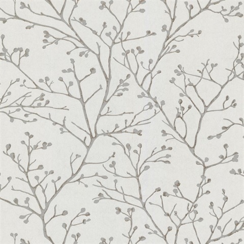 Koura Silver Tree Branches Metallic Wallpaper