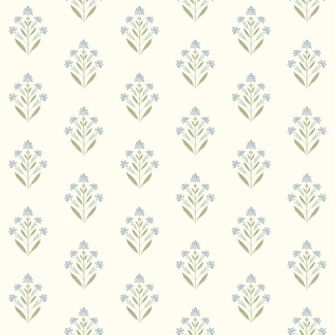 Kova Aquamarine Floral Crest Wallpaper