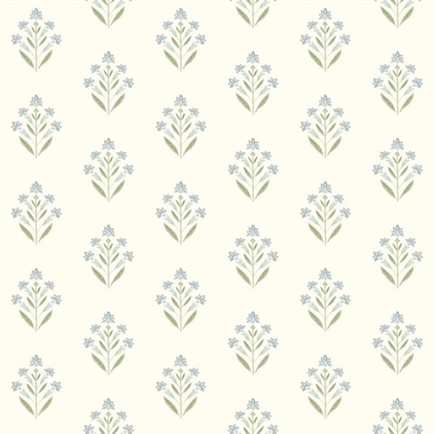 Kova Aquamarine Floral Crest Wallpaper
