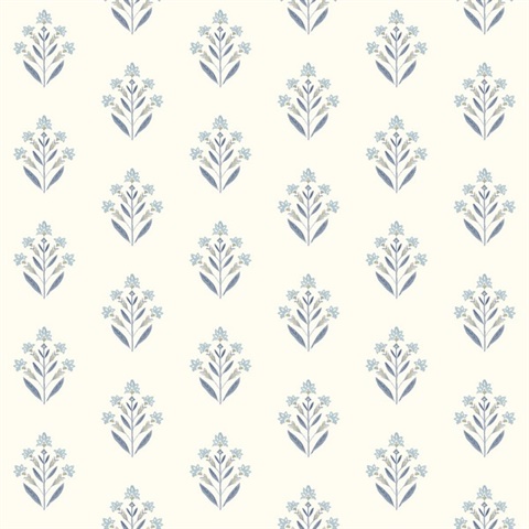 Kova Blue Floral Crest Wallpaper