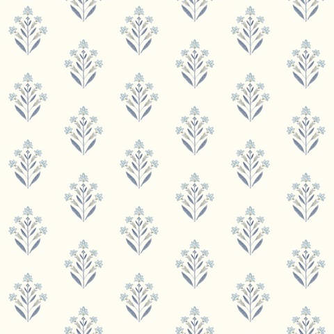 Kova Blue Floral Crest Wallpaper