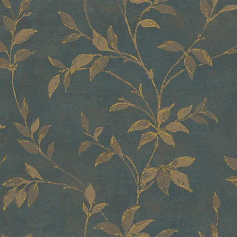 Kupari Blue Metallic Foil Painterly Leaf Wallpaper