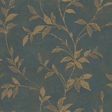 Kupari Blue Metallic Foil Painterly Leaf Wallpaper