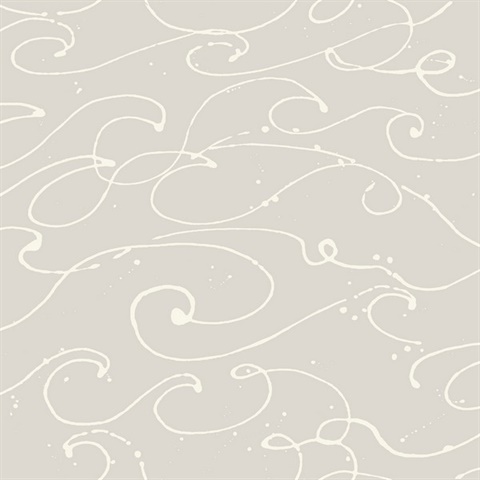 Kuroshio Taupe Ocean Wave Ink Brushtroke Wallpaper