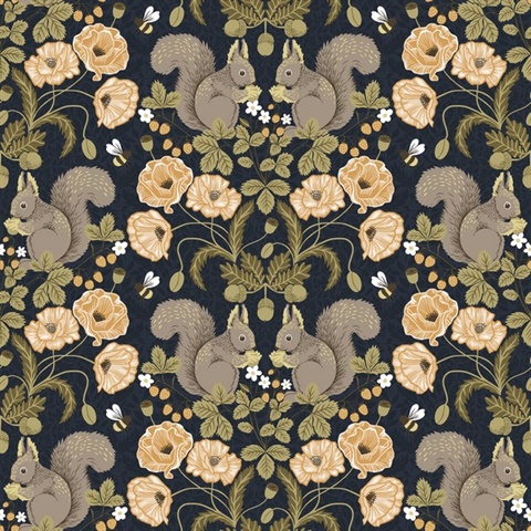 Kurre Dark Blue Woodland Squirrel Wallpaper