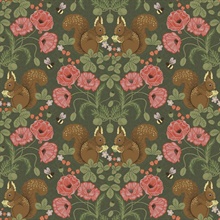 Kurre Dark Green Woodland Squirrel Wallpaper