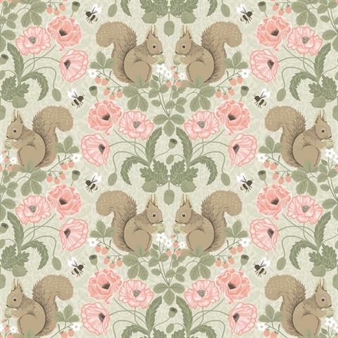 Kurre Pink Woodland Squirrel Wallpaper