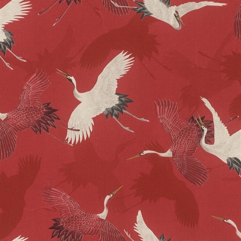 Kusama Red Painterly Textured Crane Wallpaper