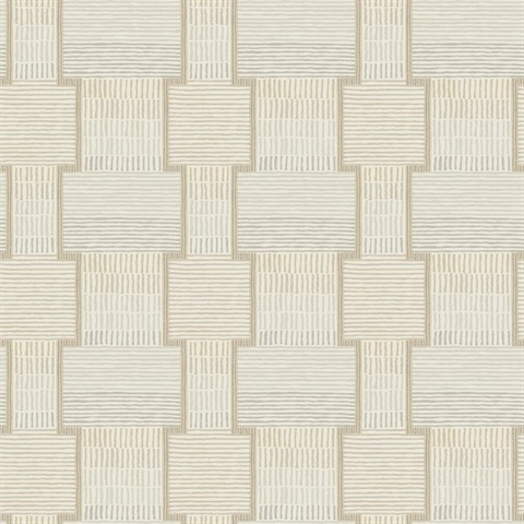 La Broderie Beige Geometric Sticthes Wallpaper