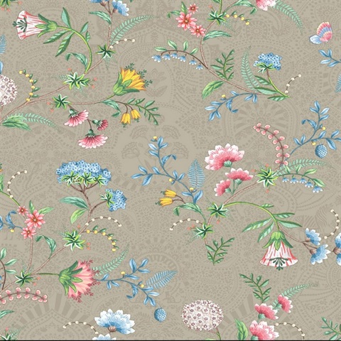 La Majorelle Khaki Ornate Floral Wallpaper