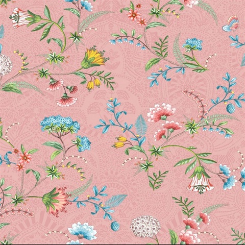 La Majorelle Pink Ornate Floral Wallpaper