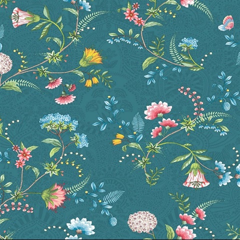 La Majorelle Teal Ornate Floral Wallpaper