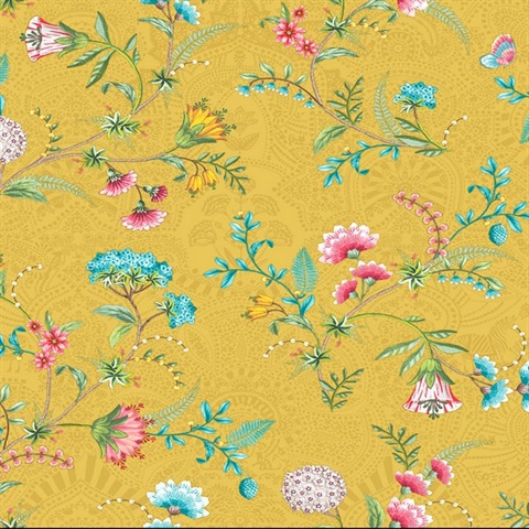La Majorelle Yellow Ornate Floral Wallpaper