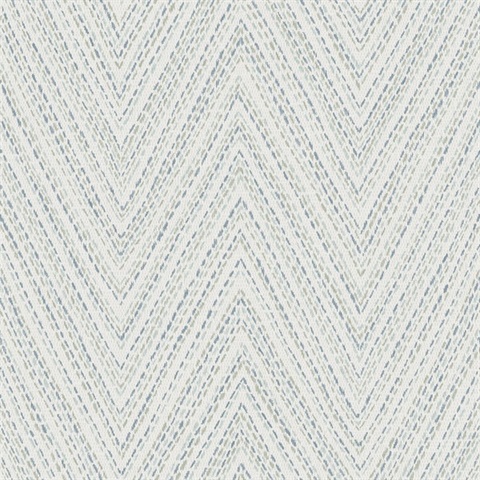 Lainey Blue Stitched Chevron Wallpaper
